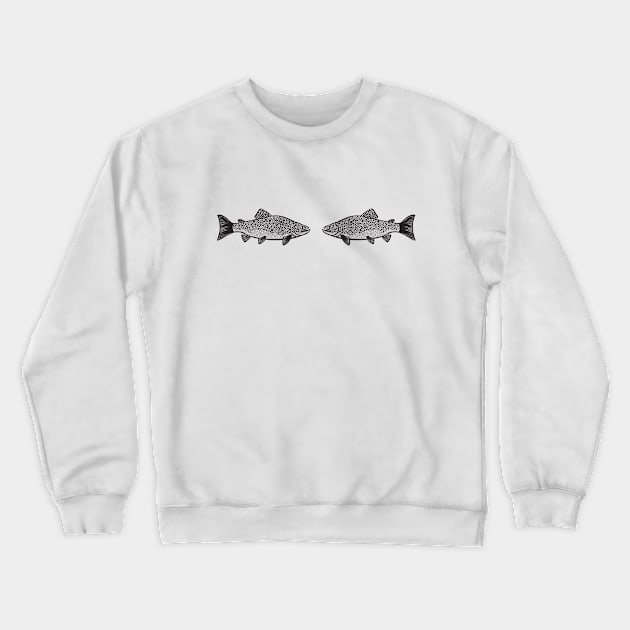 Brown Trout in Love - cute and fun fish design - light colors Crewneck Sweatshirt by Green Paladin